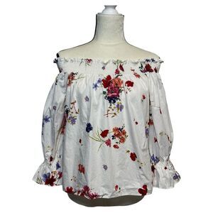 Zara White Floral Off-Shoulder Top Size Small